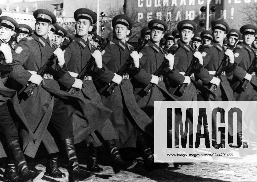 Garrison parade, the infantry in red square. Moscow, 50th great october ...