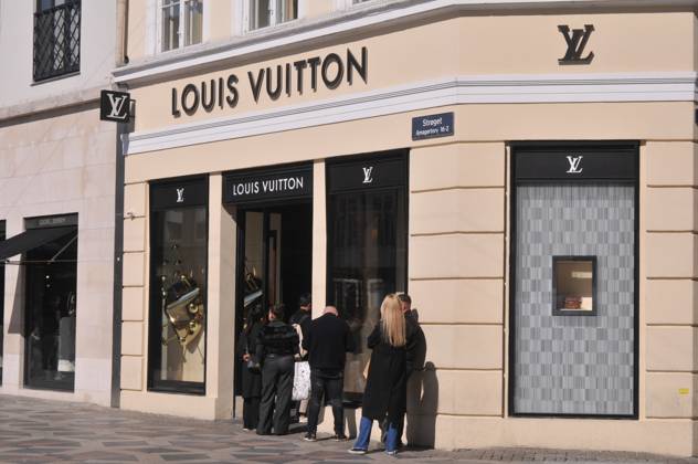 Copenhagen Denmark 26 April 2023 Louis Vuittons store and shopper with ...