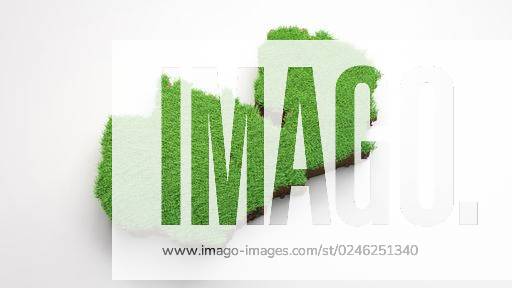 A 3d rendering of a detailed Zambia map with grass and soil on a white ...