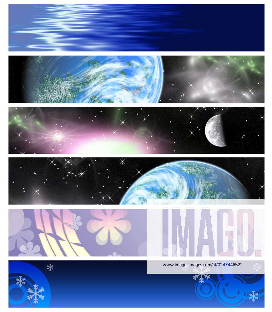 Six multi-coloured banners for website
