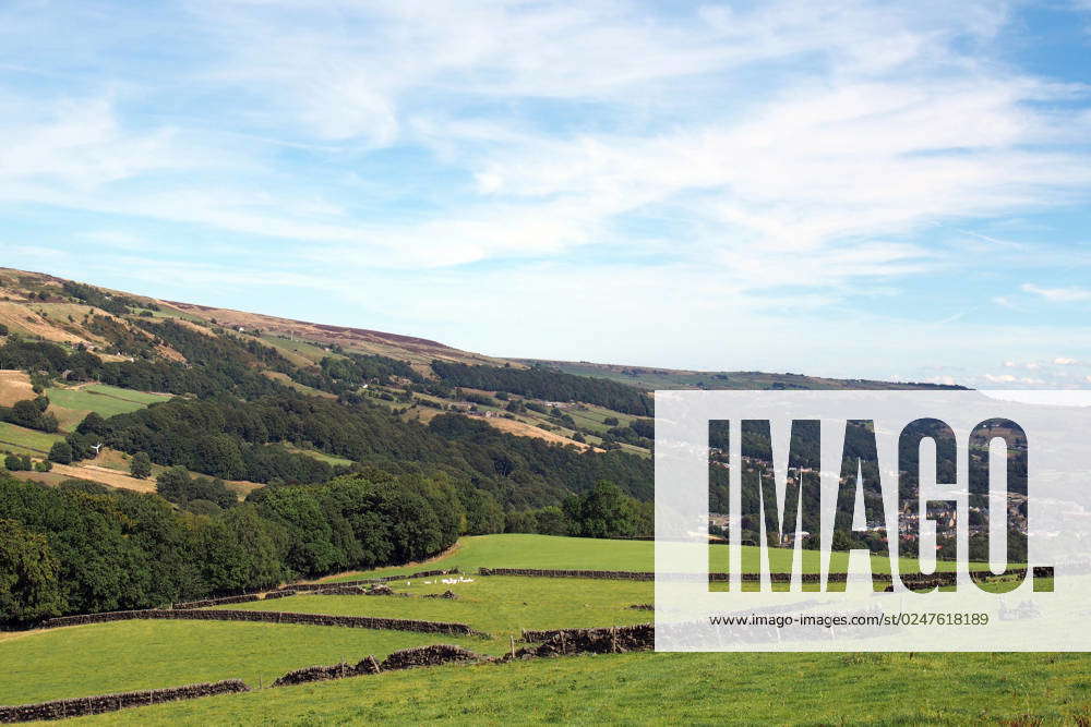 View of the calder valley in calderdale west yorkshire with the village ...