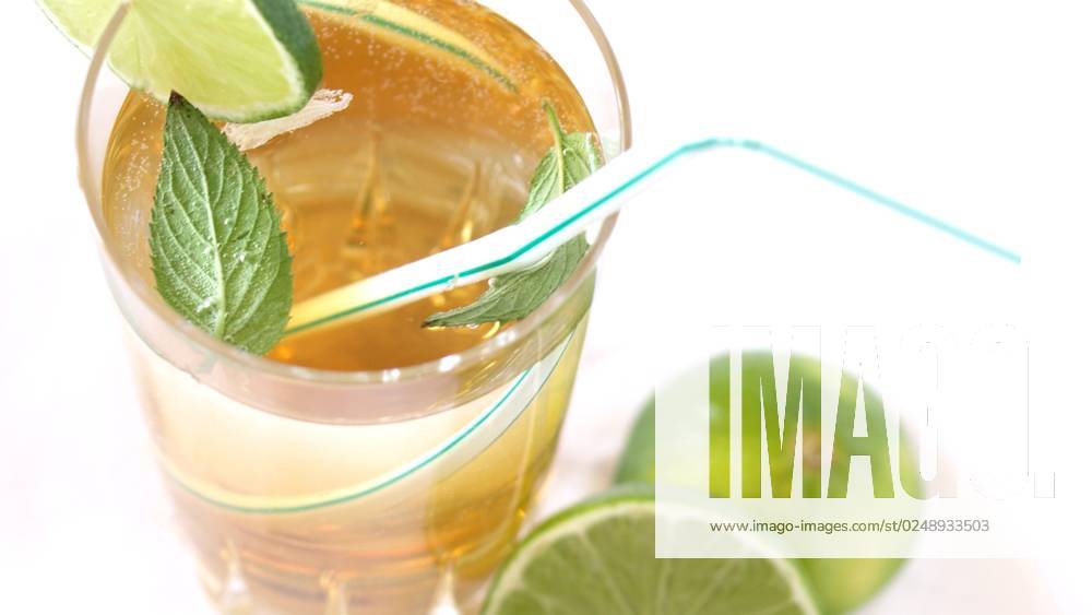 Cocktail mixed alcoholic drink with lime and peppermint (169 ratio