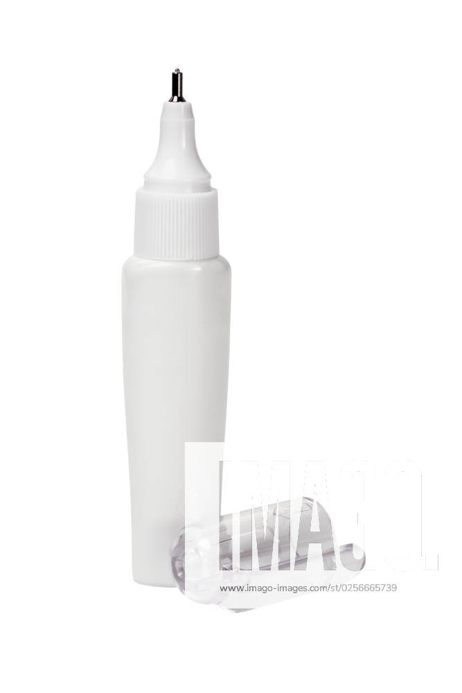 Correction pen with roller ball tip on white background