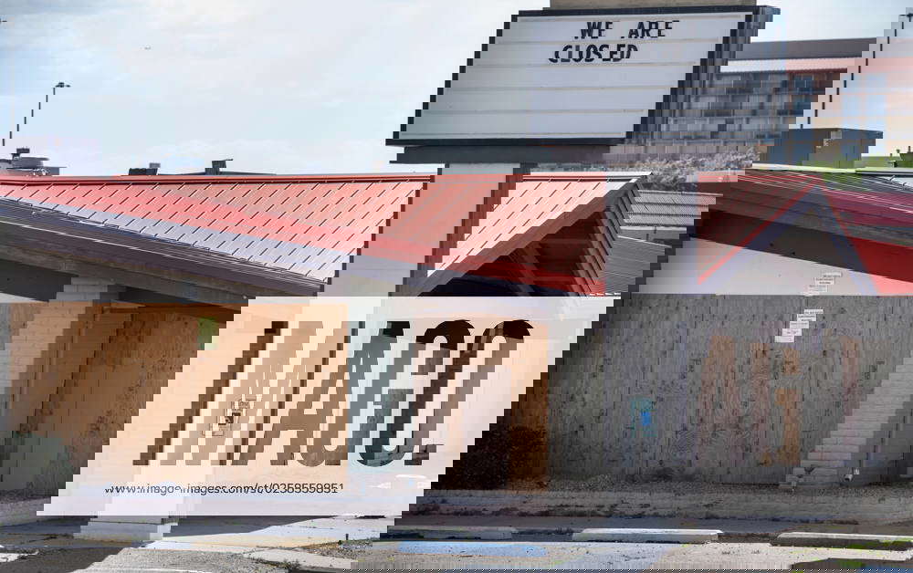 May 31, 2023, USA The boarded up building that was once the Range Cafe