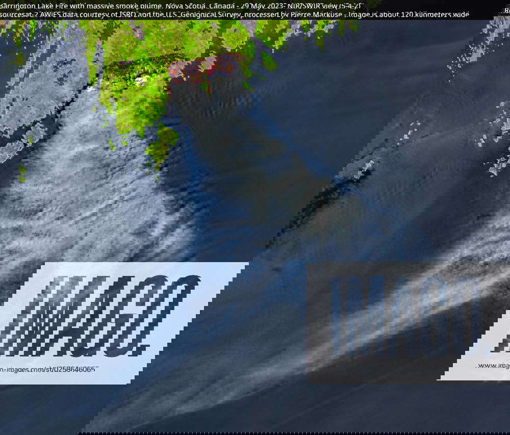 This image shows Barrington Lake Fire with massive smoke plume, Nova