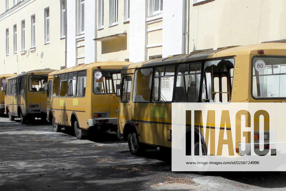 RUSSIA, BELGOROD REGION - JULY 3, 2023: Buses damaged in Ukrainian ...