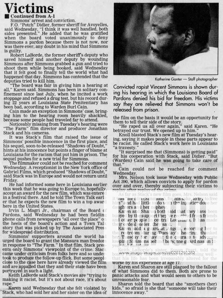 News Vincent Simmons Trial Dec 2, 1999; Marksville, LA, USA; Vincent