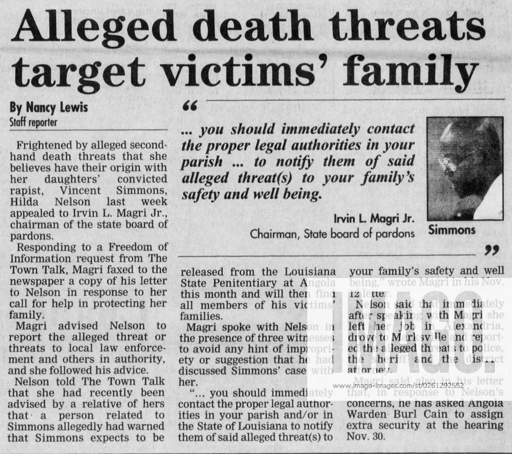 News Vincent Simmons Trial Nov 22, 1999; Marksville, LA, USA; Vincent