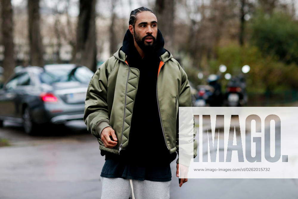 Street style, Jerry Lorenzo arriving at Louis Vuitton Fall-Winter