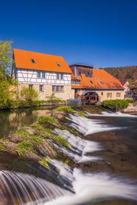 Historic water mill in Buchfart on the Ilm river near Weimar with a ...