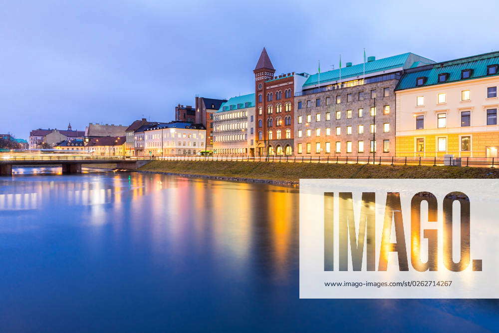 Malmo Cityscape Sweden Malmo Cityscape downtown at night twilight in Sweden