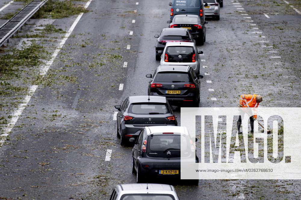 OUTSIDE - Storm damage on the A9 highway. Due to the first summer storm ...