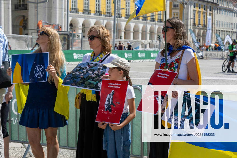 July 9, 2023, Lisbon, Portugal: Activists hold flags and placards ...