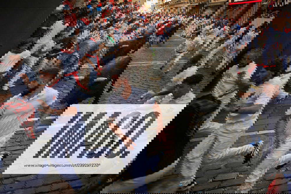 July 14, 2023, Pamplona, Navarra, Spain Runners called mozos run in