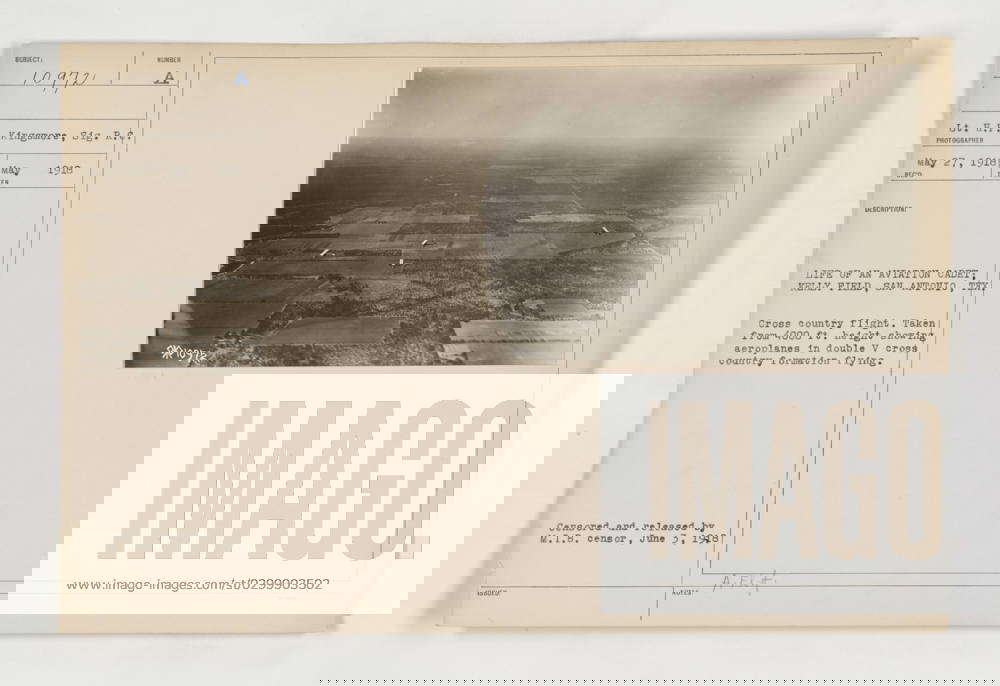 Image shows a cross country flight of aviation cadets at Kelly Field