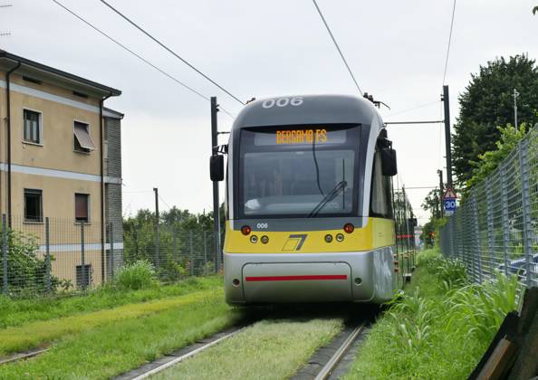 The TEB, a fast tram line that runs along the Seriana valley ...