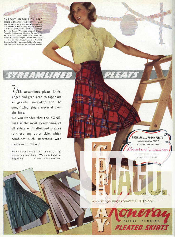 Advert for Gor-ray Koneray pleated skirts 1942 Streamlined pleats