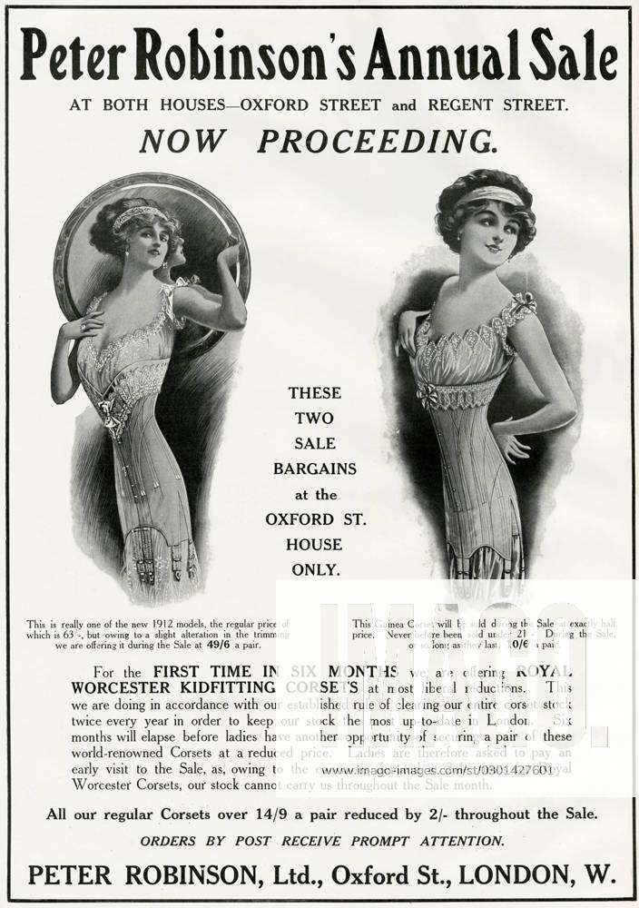 Advert for Peter Robinson s women s undergarments 1912 Annual sale  available at Oxford Street and