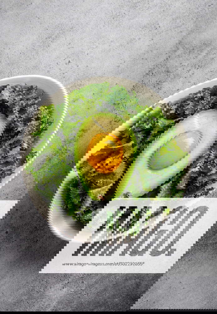 Keto diet balanced concept Salad bowl with kale for balanced menu, raw