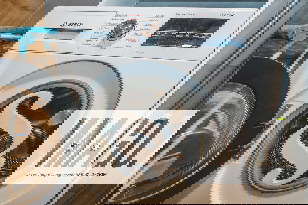 Bavaria, Germany 20 August 2023 Washing machine with a Pragraph