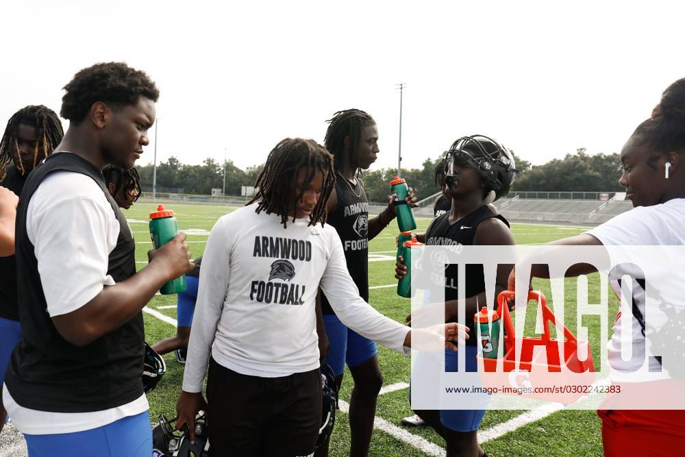 August 24, 2023, Seffner, Florida, USA Football players take a water