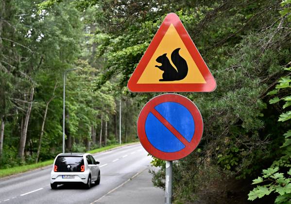 STOCKHOLM 20230825 The famous squirrel warning sign on Vattravägen in ...