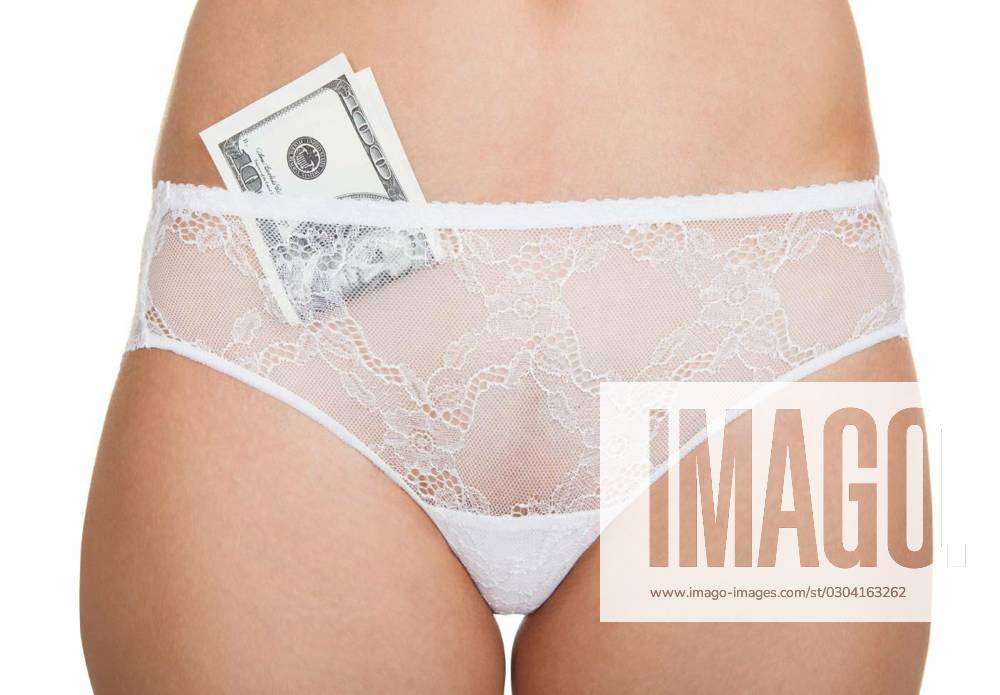 Woman with cash in panties, Close-up of a woman wearing lingerie