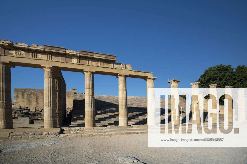 columns, acropolis of lindos, ancient citadel, lindos, rhodes ...