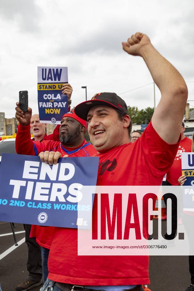 Detroit, Michigan USA, 29 September 2023, Christopher Haddad cheers the ...