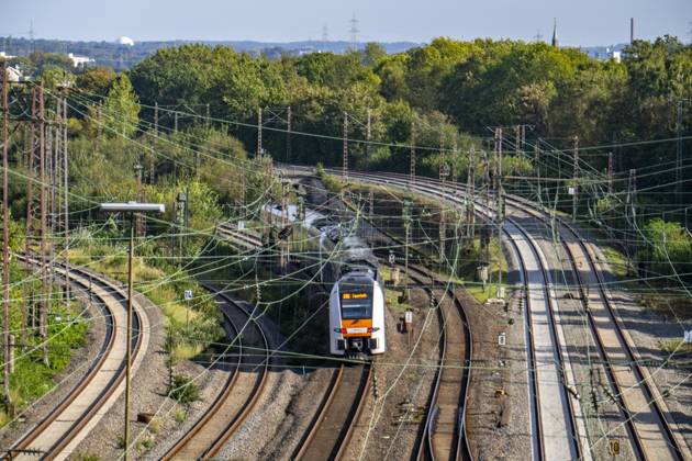 Tracks in front of Essen main station, 7 tracks parallel, NRW, Germany ...