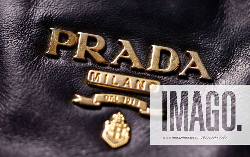 The logo of the Italian fashion and leather goods brand Prada on a