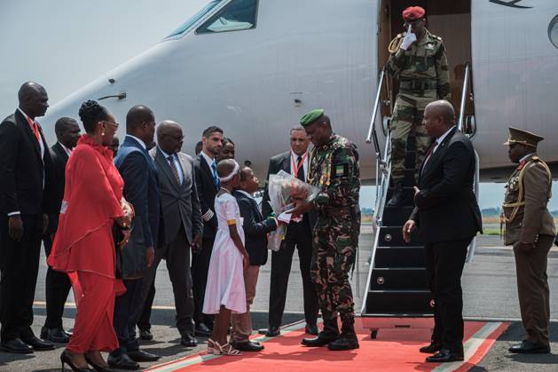 Burundi-Bujumbura, October 20th 2023, Brice Oligui Nguema (2R) the ...