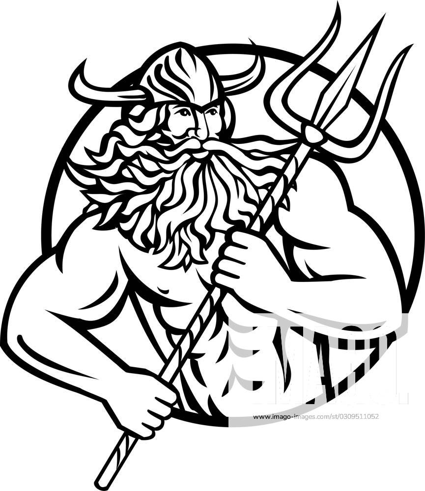 Aegir Hler or Gymir God of Sea in Norse Mythology with Trident Circle ...