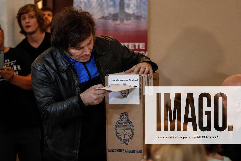 October 22, 2023, Buenos Aires, Argentina: Javier Milei holds a ballot ...