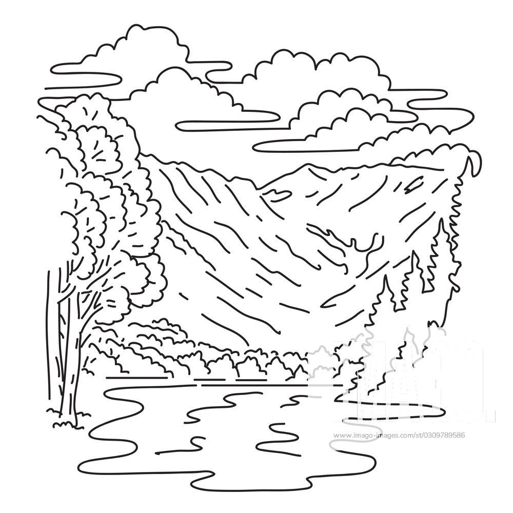 Chubu-Sangaku National Park in the Chubu Region of Japan Mono Line Art ...