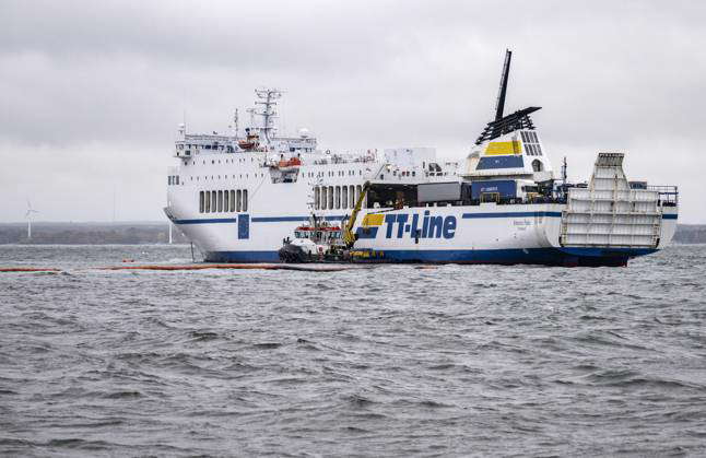 FILE PICTURE DATED 26 OCT, 2023 The grounded ferry Marco Polo and the ...