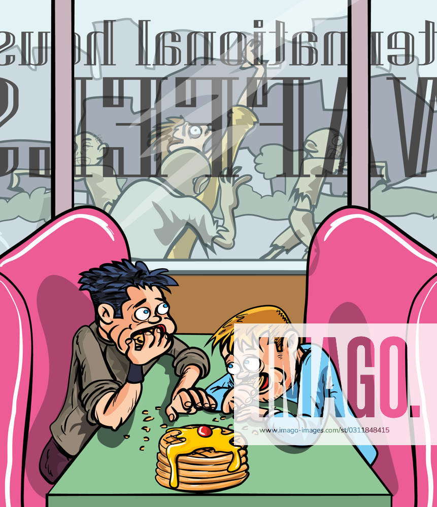 People eating waffles. Someone attacked outside the shop