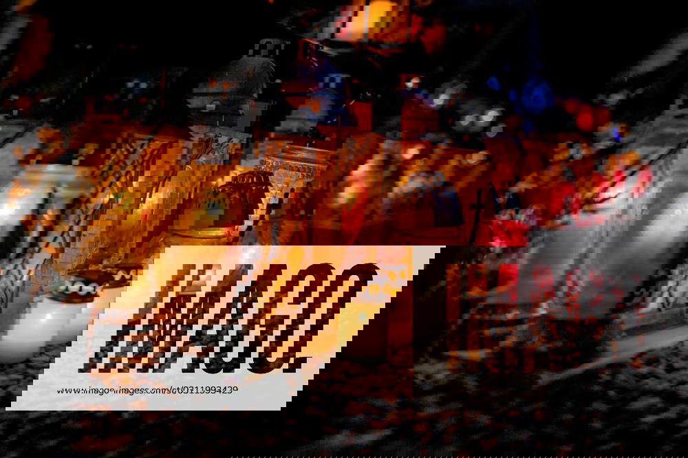 LVIV, UKRAINE NOVEMBER 1, 2023 Vigil lanterns burn at the graves of