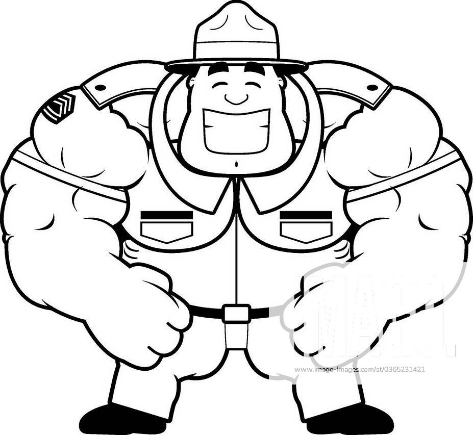 A cartoon illustration of a muscular drill sergeant smiling ...