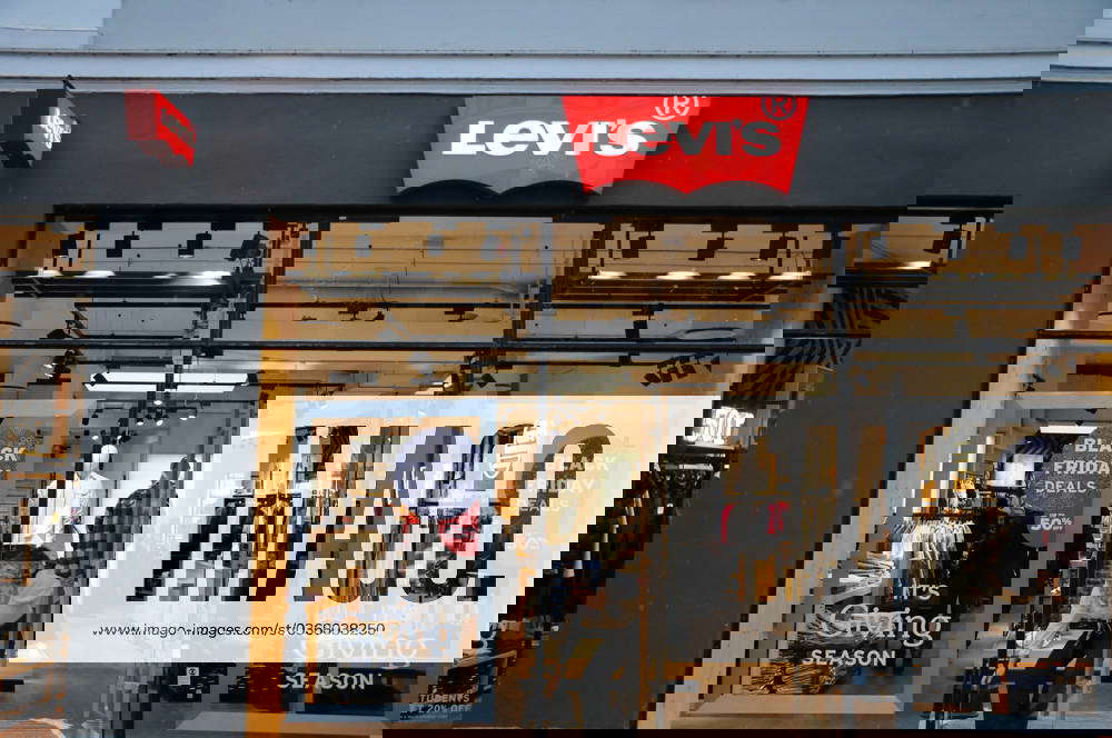 Copenhagen, Denmark 26 November 2023 Black friday deals sale at Levi s store on stroeget in danish