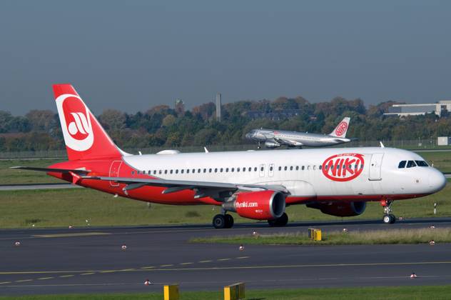 a Passenger aircraft Airbus A321 the Austrian Airline Niki rolls on ...