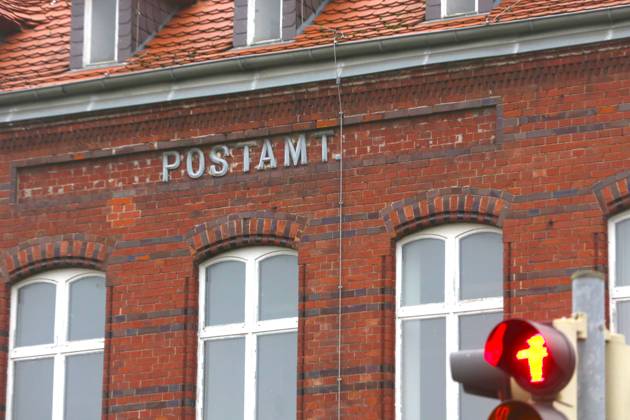 View of the former post office on 15 12 2023 in Malchin, Mecklenburg ...