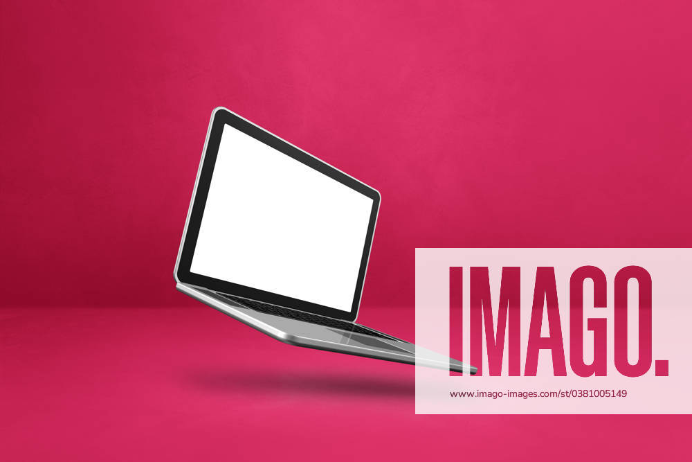 Flating Computer Floating computer laptop isolated on pink. Horizontal background Blank ...