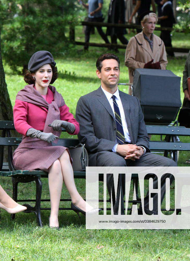 Rachel Brosnahan and Zachary Levi pictured filming The Marvelous Mrs ...