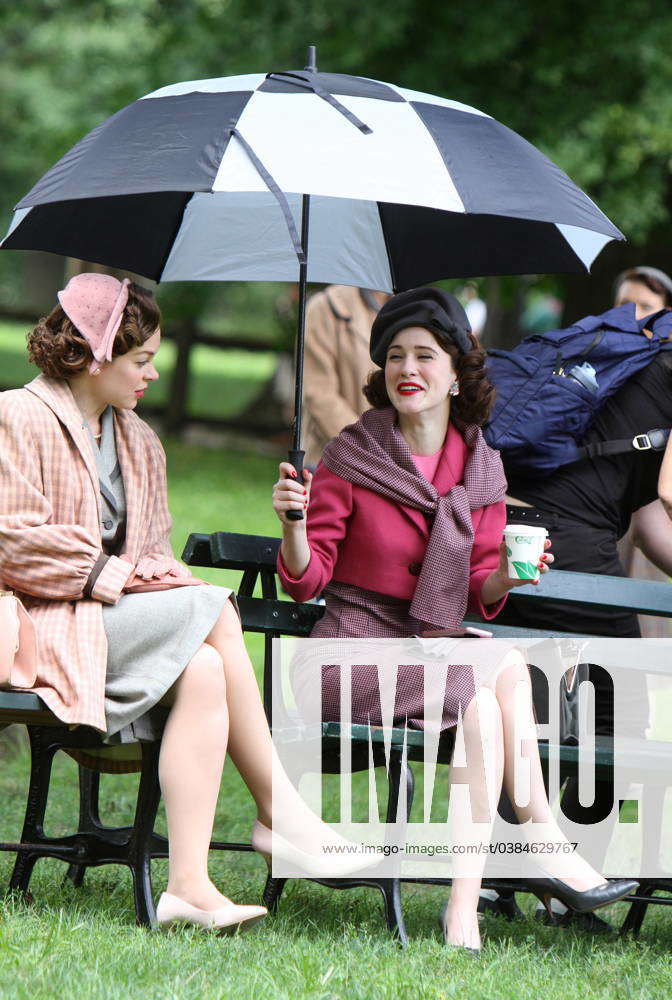 Rachel Brosnahan and Zachary Levi pictured filming The Marvelous Mrs ...