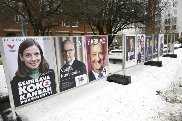 The campaign posters of the Finnish presidential candidates seen ...