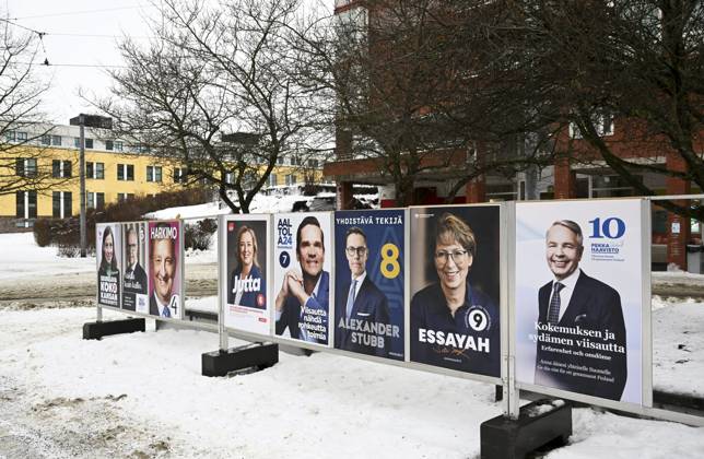 The campaign posters of the Finnish presidential candidates seen ...