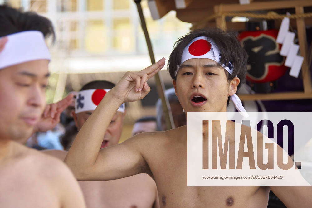 Participants in the Kanchu Misogi ceremony, a cleansing ritual with ...