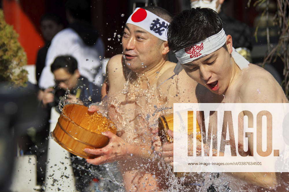 Participants in the Kanchu Misogi ceremony, a cleansing ritual with ...