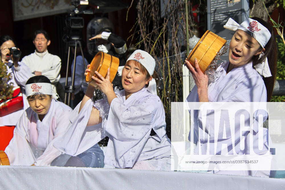 Participants in the Kanchu Misogi ceremony, a cleansing ritual with ...